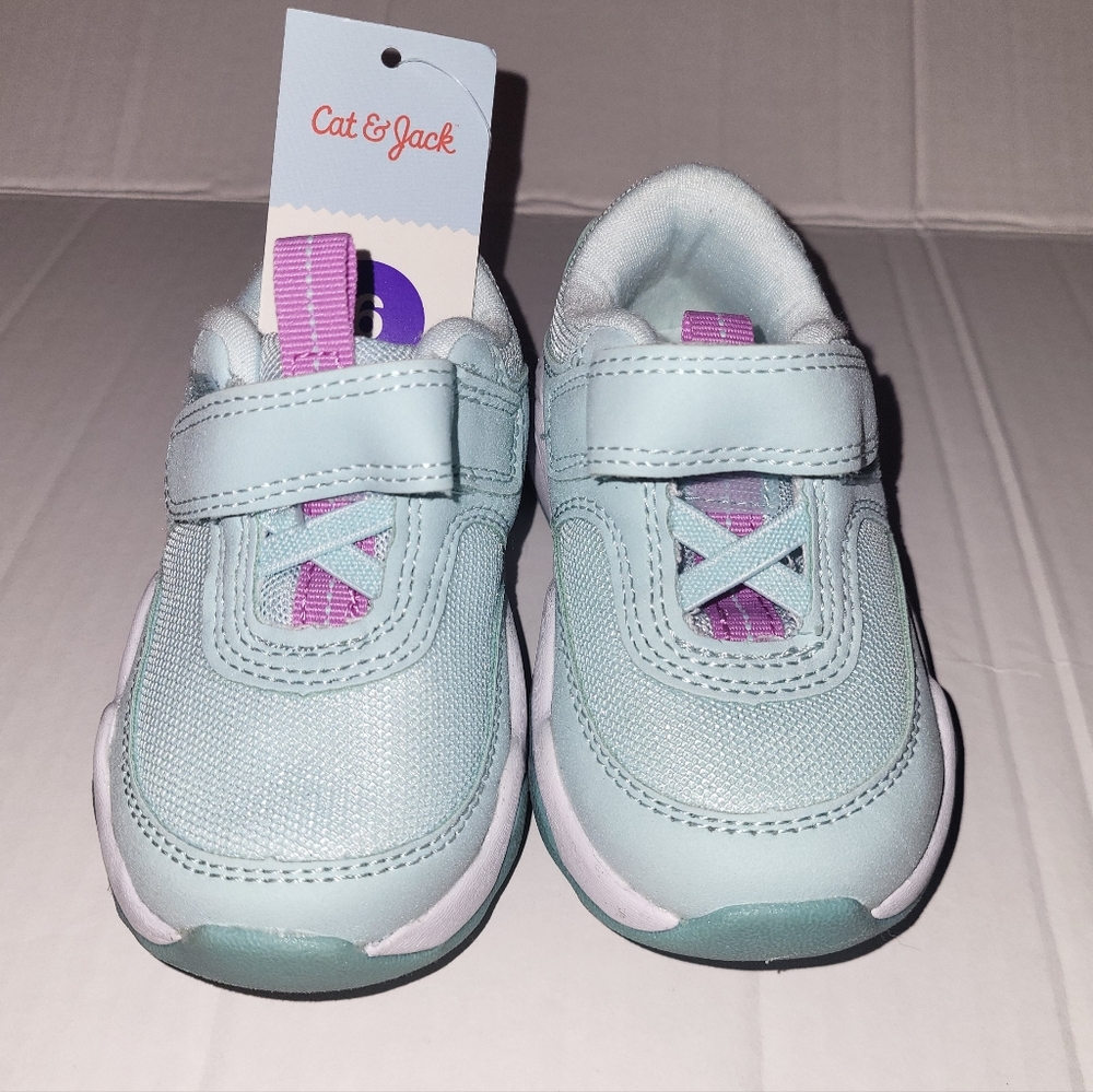 Cat & Jack Light Green & Pink Girls Sneakers. Size 6. Brand New with Tags.